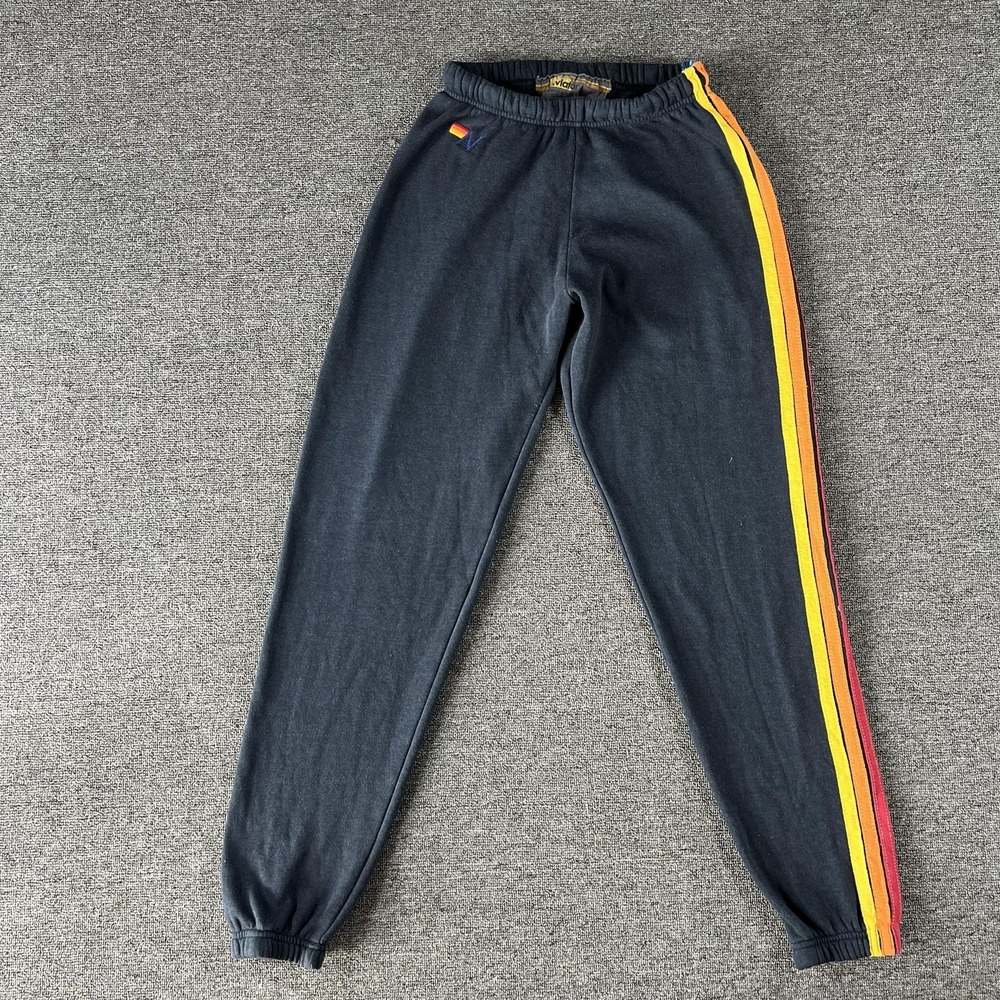 Aviator Nation Sweatpants Womens Small Gray Rainbow Stripe Fleece Jogger Pants